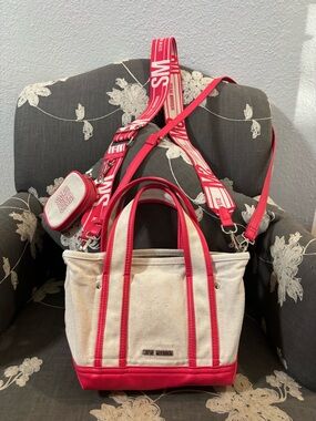 Steve Madden Cream & Pink Canvas Tote with Detachable Strap